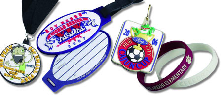 Custom Polyvinyl Bag Tags, Bracelets, & Medals